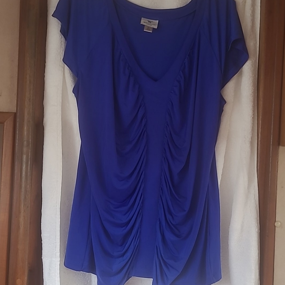 XL bright blue shirred knit blouse